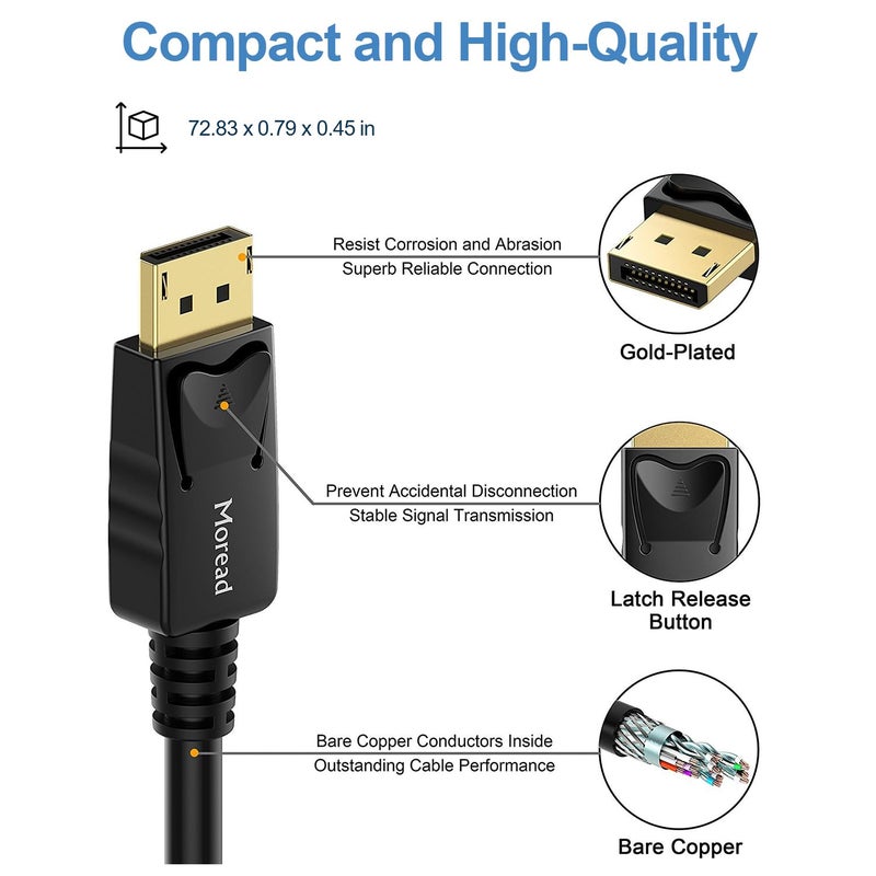 Moread 4K DisplayPort to DisplayPort Cable, 6 Feet, 2 Pack, Gold-Plated High Speed Display Port DP Cable 1.2 (4K@60Hz, 2K@144Hz) for Computer, Desktop, Laptop, PC, Monitor, Projector & More - Image 3